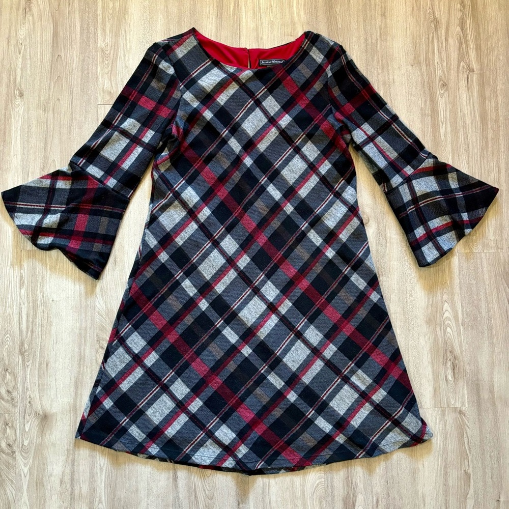 Jessica Howard‎ Stretch Women’s Lined Plaid Bell Sleeve A-line Dress Size Medium